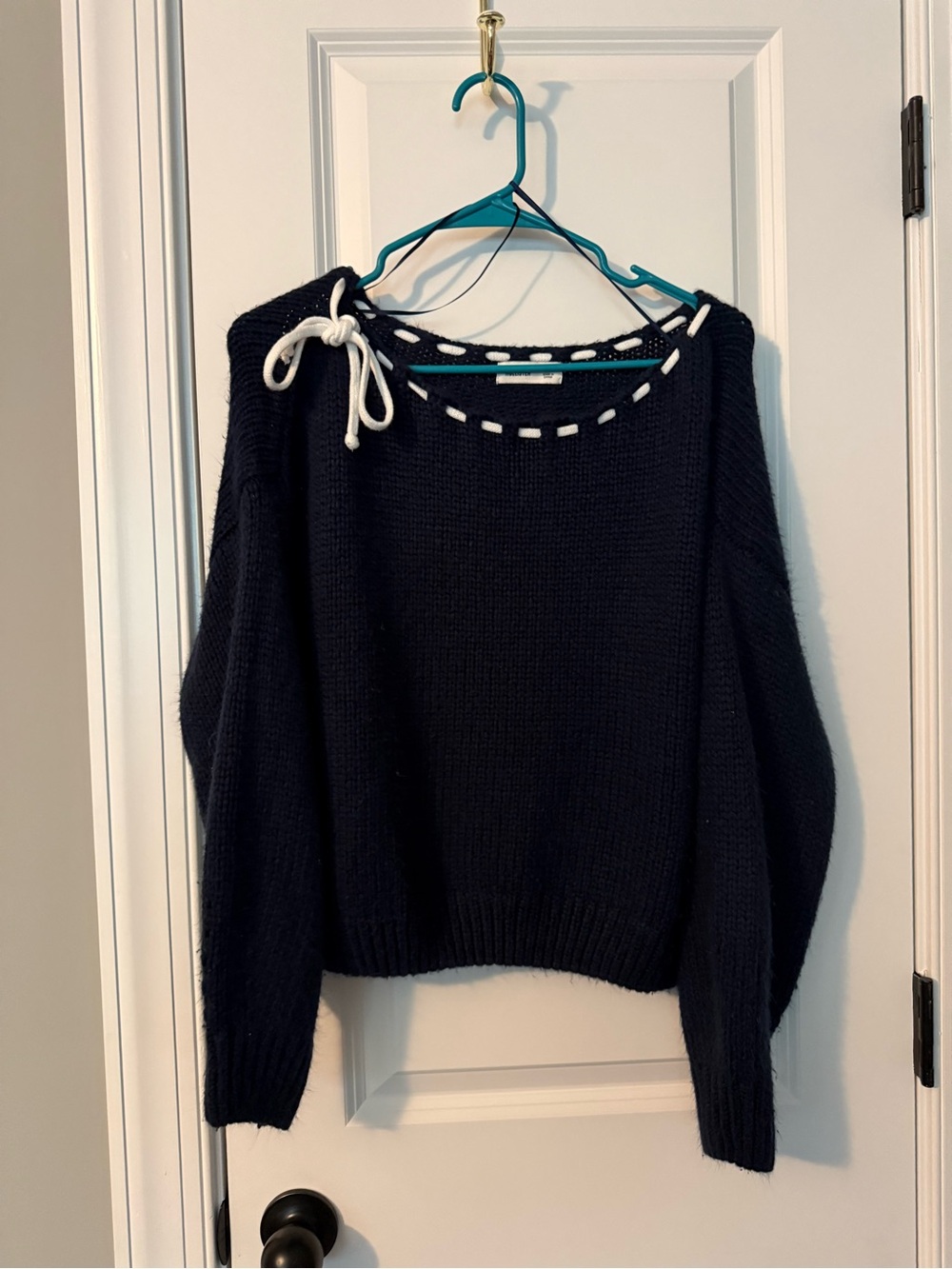 Hollister Navy Blue Oversized Bow Accent Knit Sweater - Size Medium